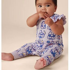 3/6Mo Tea Collection Pocket Flutter Sleeve Romper in French Bulldogs (K5)